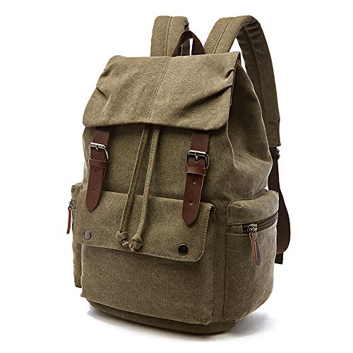Rufun Leinwand Rucksack Jahrgang für Laptop Tagesrucksack Wandern Reisen Große Kapazität Tasche Unisex (Grün)