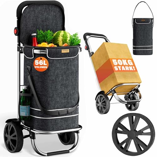 MONZANA® 3in1 Einkaufstrolley 56L bis 50 kg klappbar abnehmbare Tasche Handwagen Einkaufswagen Einkaufshilfe Roller Schwarz