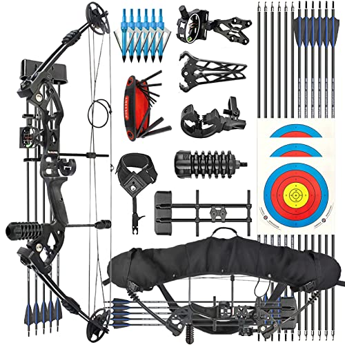 ZSHJGJR Compoundbogen Set Bogenset für Bogenschießen Sportbogen Verstellbarer Jagd Compoundbogenset 30-55 lbs 310fps Jagdausrüstung mit Komplettes Zubehör Kit (Schwarz, Rechtshänder)