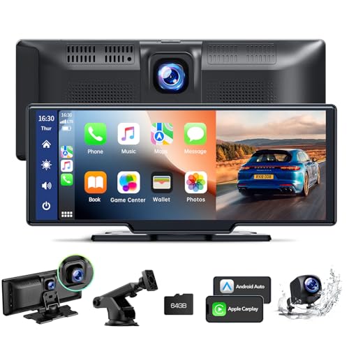 LAMTTO Wireless CarPlay Android Auto,9,26 Zoll Tragbares Autoradio mit 2,5K+1080P Dashcam Vorne Hinten,Carplay-Bildschirm fürs Auto mit 64G TF, Bluetooth, Navigation, Mirror Link,Siri/G00gle, AUX/FM
