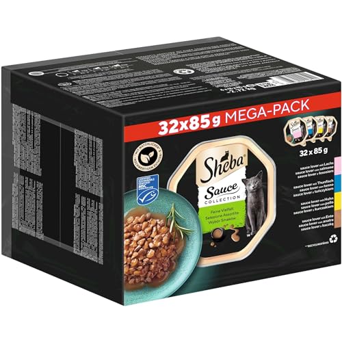 SHEBA Schale Nassfutter Multipack Mega-Pack Sauce Collection Feine Vielfalt MSC-Zertifiziert 32 x 85g