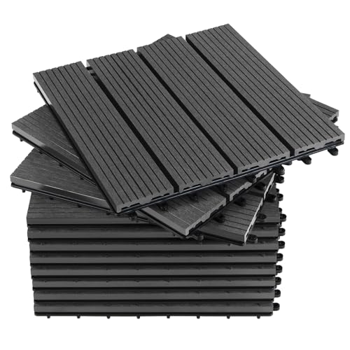 Montafox WPC Fliesen 30 x 30 cm 22 Stück / 2m² Grau Terrassenfliesen Klicksystem Fliese Holzoptik Bodenbelag Klickfliesen Terrasse Balkon, Größe (Fläche):2 m² | 22 Fliesen, Farbe:Grau