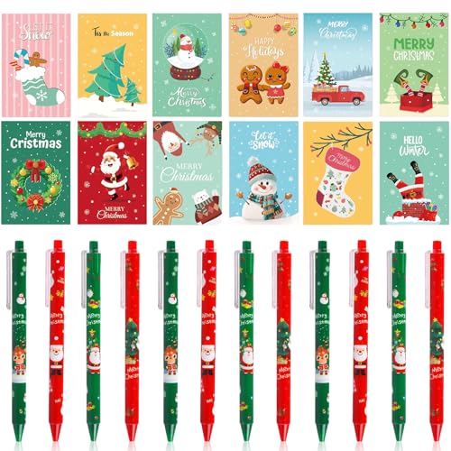 Sunshine smile Weihnachts Gelschreiber Set,12 Weihnachts Notizblock,12 Weihnachts Kugelschreiber,Kugelschreiber Weihnachten Set,Mini Notizblock Weihnachten,Weihnachten Schreibwaren Set