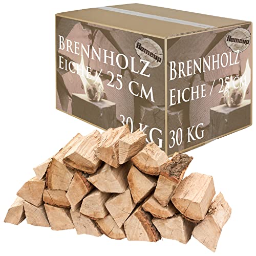 Brennholz Kaminholz Eiche Holz 30 kg Für Ofen und Kamin Kaminofen Feuerschale Grill Feuerholz Holzscheite Wood 25 cm kammergetrocknet flameup