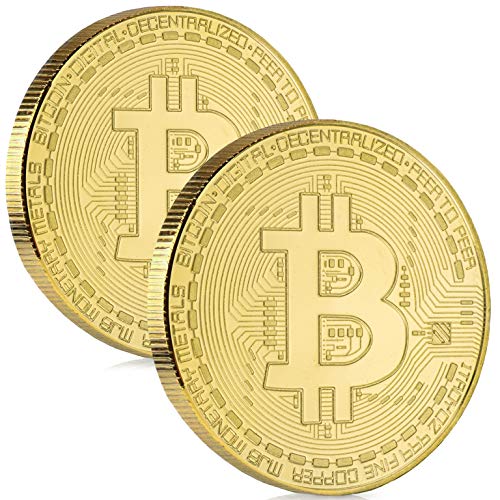 Bitcoin Münze - 2X Bitcoin Münzen mit hauchdünnem 24-Karat Echtgold-Überzug - BTC Crypto Coins - Ideal zum Verschenken (2X Bitcoins)