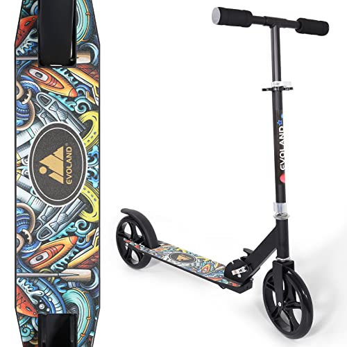EVOLAND Roller Kinder Scooter, Wheel Scooter, Faltbarer Kinderroller für Kinder ab 5 Jahren, höhenverstellbar, Graffiti-Muster bis zu 100 kg