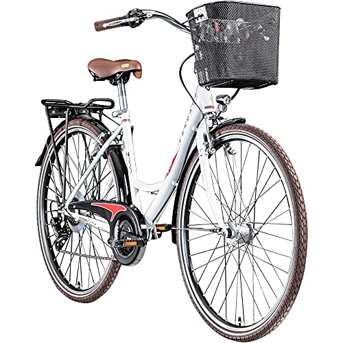 ZÜNDAPP Z700 700c Damenfahrrad Hollandrad Damenrad Fahrrad Stadtrad 28 Zoll (weiß/rot, 46 cm)