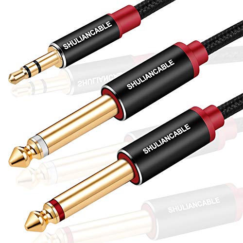 SHULIANCABLE 3,5 mm auf 2X 6,35 mm Stereo Audio Kabel, Mono Y Splitter Audio Kabel Digital Interface Instrument Kabel Unterstützt für Mixer, Audio Recorder, Gitarre, Verstärker, Mikrofon (1M)