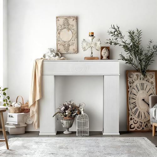 Aneutr Kaminumrandung Deko, Kaminkonsole mit Stauraum Kaminschrank dreitüriger Holz, kaminsims mit Geheimfach, Kaminattrappe Schrank Kaminrahmen für Wohnzimmer, Schlafzimmer