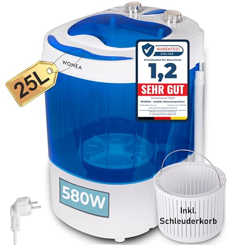 Mini Waschmaschine 25 Liter, 580 Watt mit Schleuder, kleine Waschmaschine bis 3 kg Wäsche, Reise Camping, Mobile Single Reisewaschmaschine mit Schläuderfunktion