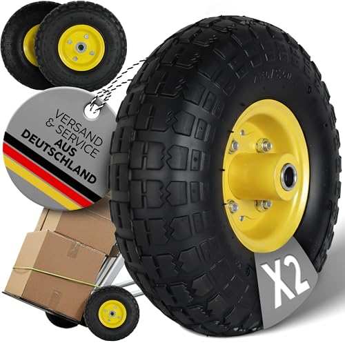 FROSAL PU-Ersatzräder 4.10/3.50–4 – 2er-Set – pannensichere Räder mit Stahlfelge – Vollgummi-Bereifung – Ø 260 × 85 mm – Achsdurchmesser 16 mm, Nabenlänge 55 mm – für Sackkarre & Bollerwagen