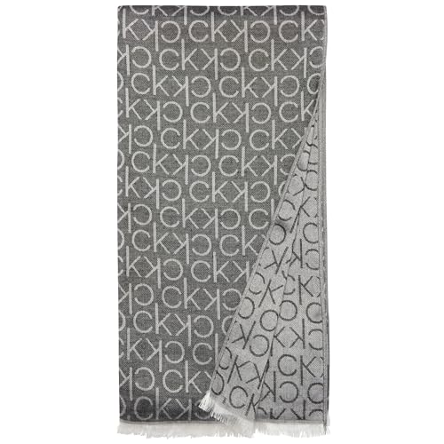 Calvin Klein Damen Monogram Logo Pashmina with Eyelash Fringe Modischer Schal, Schwarz, Einheitsgröße