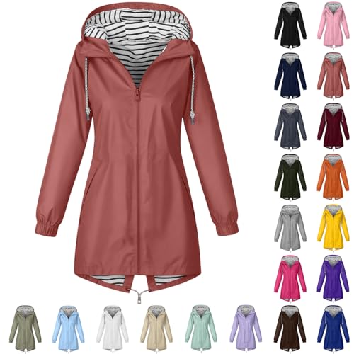 ZWDC Damen Regenjacke Kapuzenjacke Frauen Leichte Jacke mit Kapuze Taschen Outdoorjacke Windbreaker Übergangsmantel Funktionsjacke für Alltag Reisen Wandern Trekking