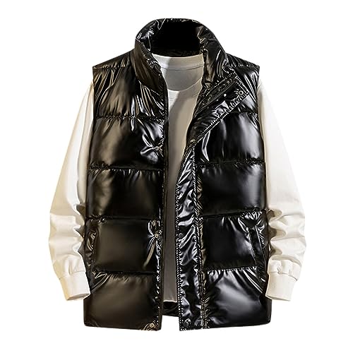 Ärmellose Weste Herren Outdoor, Steppweste Herren Große Größen,Daunenweste Herren Glänzende Winterweste Stylischer Leichte Fleeceweste Slim Fit Stehkragen Westen Warme Vest Freizeitweste Winter