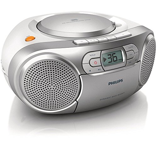Philips AZ127/12 CD-Soundmachine, CD-Player Tragbar (UKW-Radio, CD, Kassettendeck, Dynamic Bass Boost, Audioeingang) Silber
