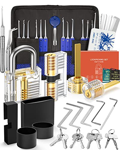 Eventronic 38+4 Stück Lockpicking Set, [2024 Schwierigkeit Upgrade & Geschenk Ideal] Dietrich Set mit 4 Transparente Schlösser und 4 Schwarze Verschlusshülsen, Handbuch für Anfänger & Profisrleicht