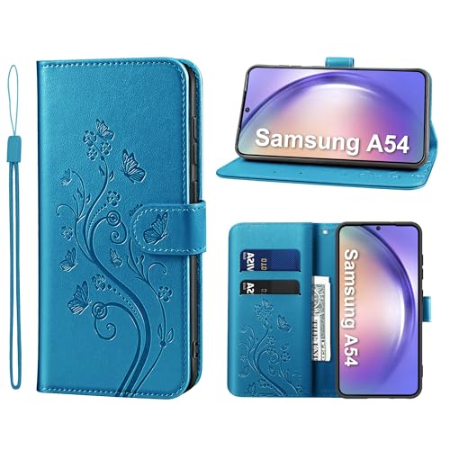KRAFTCARE Handyhülle für Samsung Galaxy A54 5G Hülle, für A54 Hülle mit Kartenfach Geld Slot Ständer Magnetic Closure, Flip Case Leder Schutzhülle Tasche Handyhülle für Samsung A54 5G Hülle, Blau