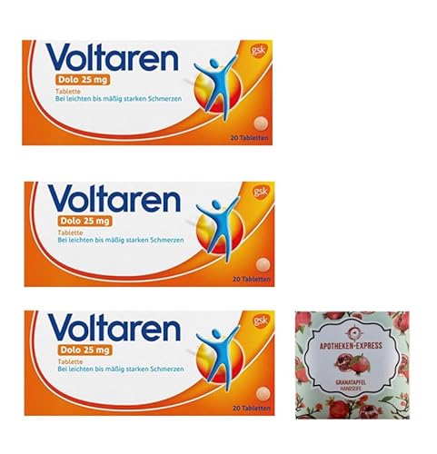 Voltaren Dolo Schmerztabletten Set mit 3 x 20 Tabletten inkl. Granatapfel Handseife von Apotheken-Express