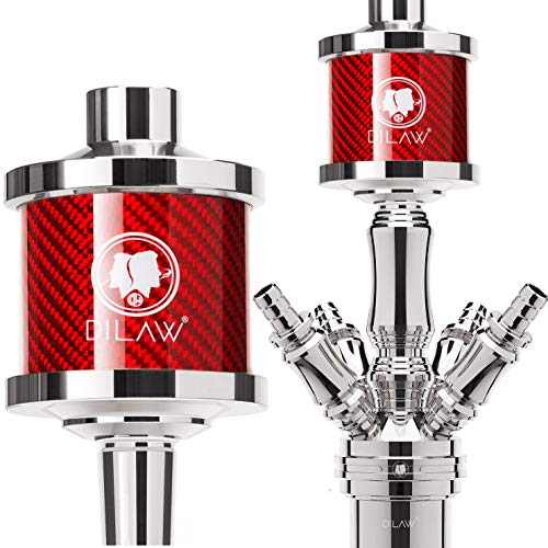 DILAW® Shisha DX1 Carbon Molassefänger Edelstahl Wasserpfeife, Vorkühler-Aufsatz für(Schliff 18/8) Zubehör Farbe Rot