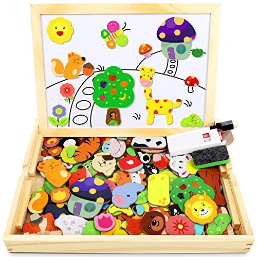 Jojoin Magnetisches Holzpuzzle 110 Stück, Magnettafel Kinder, Puzzle ab 3, Montessori Spielzeug ab 3 Jahre, Wald and Tier Puzzles Kinderspiele, Geschenk für Mädchen Junge Halloween Christmas