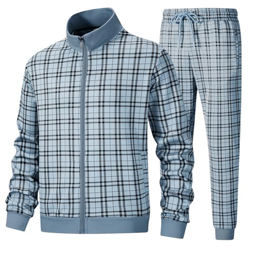 W JIANWANG Lässige Trainingsanzüge für Herren, langärmelige Jogginganzüge, Sweatsuit-Set, Trainingsjacken und Hosen, 2-teiliges Outfit, XX-Large