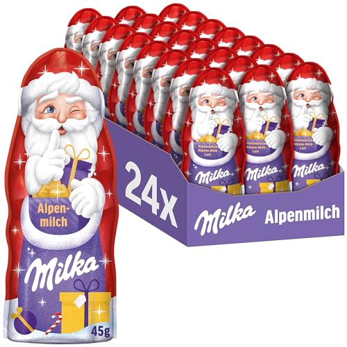 Milka Schoko Hohlfiguren – Zartschmelzende Alpenmilch-Schokolade für Weihnachten, Adventskalender & Nikolaus – 24x 45g
