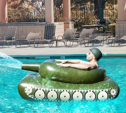 Hfnnhl Aufblasbarer Pooltank-Schwimmkörper, Schwimmring mit Wasserkanone, Poolspielzeug für Erwachsene, Sommer-Poolparty (Grün, 162cm)