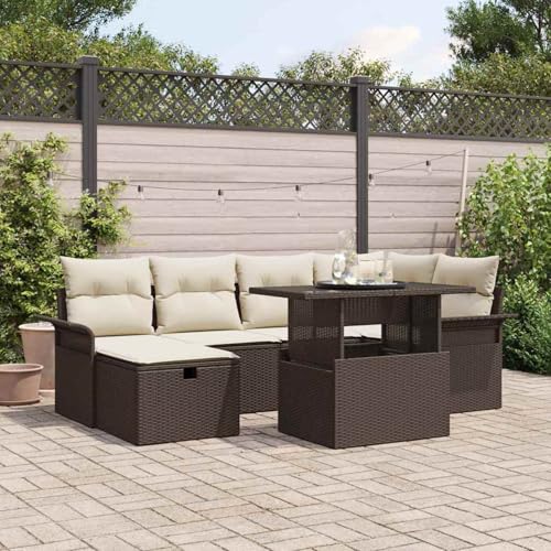 Homgoday Gartenm?Bel Set Poly-Rattan Braun, 6 Sitzer, Modular, UV- und wasserbest?ndig, mit Outdoor-Kissen Model3359675