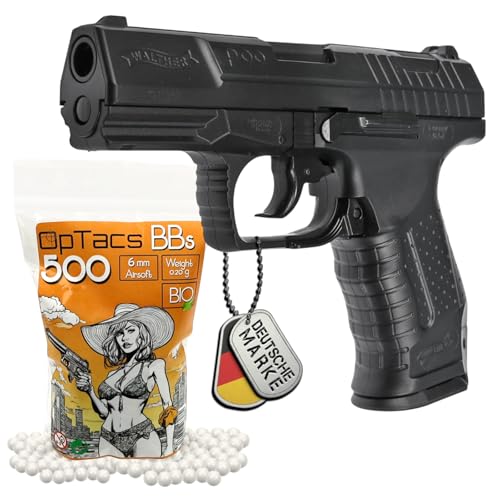Set Airsoft Pistole Walther P99 Federdruck Softair Waffe 0,5 Joule 6 mm inkl. 2 Magazinen & 600 Premium Bio BB's 0,20g Munition