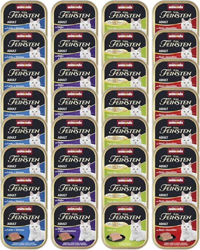 animonda Vom Feinsten Adult Fisch & Fleisch Vielfalt (32 x 100 g), Nassfutter für ausgewachsene Katzen, Katzenfutter ohne Getreide und Zucker, fein-stückige Pasteten