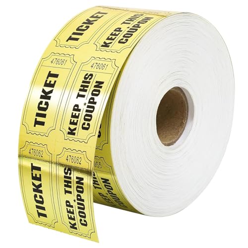 Wonninek Goldene Double Raffle Tickets 1000 Stück Doppelrolle Nummerierte Tombola-Tickets Rolle, Essensmarken Rolle für Messen Eintrittskarten Garderobe Verlosung Events Wertmarken