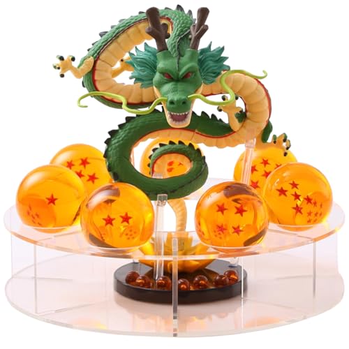 NEBAI · LESEN Harz Shenron Figur Shenlong Statue Set 3.5cm Kristallkugeln und Ständer mit Geschenkbox für Home Decoration