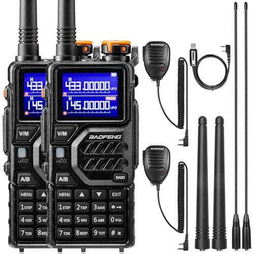 BAOFENG K5PLUS 10W Dualband-Funkgerät, UHF-VHF-Walkie-Talkie mit großer Reichweite und Airband, 2500 mAh Akku, 999 Kanäle, Lautsprechermikrofone, Programmierkabel, Chirp-kompatibel [2 Packungen]