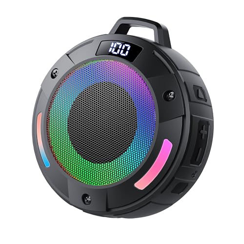 Tragbarer Mini Bluetooth Lautsprecher, Musikbox Bluetooth mit Licht, Kräftiger Klang, IP68 Wasserdicht/Staubdicht, Schwimmfähig, 20h Spielzeit, TWS & TF-Karte, Bluetooth Box für Dusche/Wandern/Reisen