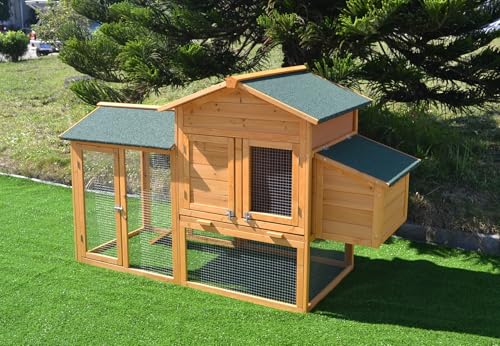 Mucola Hühnerstall mit Auslauf für 4-6 Hühner 168x75x103cm Hühnerhaus | inkl. Nistkasten mit Deckelhalterung | Kleintierstall aus Holz Hühnervoliere