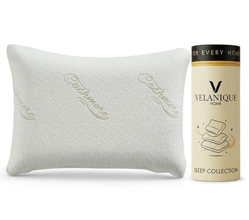 VELANIQUE Cashmere Flow+, ergonomisches Visco Nackenstützkissen – Kaschmir-Bezug, perforierter Memory Foam Kopfkissen, atmungsaktiv & feuchtigkeitsregulierend, Premium Schlafkomfort, 60×40×15 cm