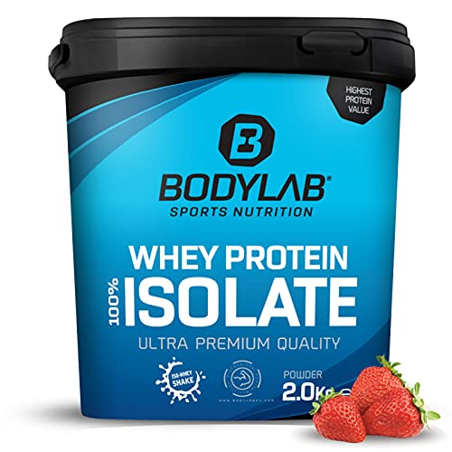 Whey Protein Isolate 2kg Erdbeer Bodylab24, Eiweißpulver aus Whey Isolat, Whey Protein-Pulver kann den Muskelaufbau unterstützen, konzentriertes Iso-Whey-Protein frei von Aspartam