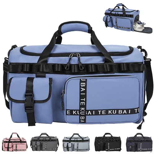 AUNGKWANG Reisetasche Damen Herren, 65L Wasserabweisende Sporttasche, Large Capacity Reise Tasche Gym Bag, mit Schuhfach und Nassfach, für Reisen, Fitness, Sport, Königsblau