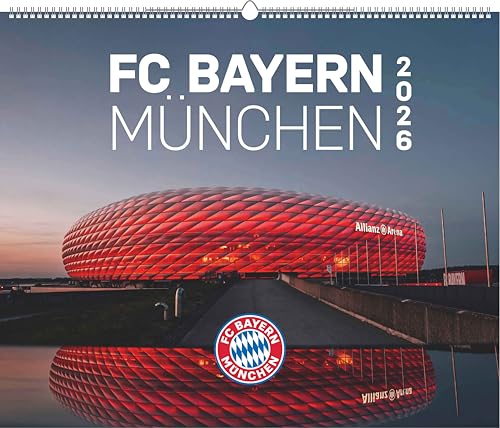 N Neumann - FC Bayern München 2026 – Wandkalender 60x50 cm mit 12 Monatsblättern, deutschem Kalendarium & Spiralbindung, offizieller Fußball-Fankalender mit Stadion- & Team-Fotografien