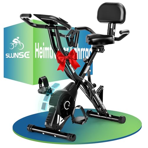 Heimtrainer Fahrrad, SLUNSE 2025 Neu Hometrainer Fahrrad mit stabilem Doppeldreieckrahmen, Klappbar Ergometer Heimtrainer mit 10dB extra Leise, Indoor Bike für Kardio-Training zu Hause, Bis 160KG
