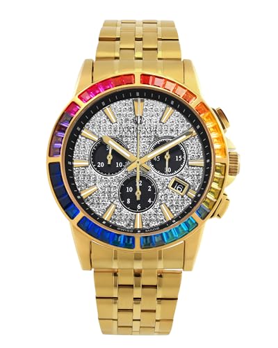 LOUIS XVI Majesté Iced Out 1120 - Ø 43 mm - Herren Uhr - Wasserdicht - Mit Saphirglas - Armband Gold - Zifferblatt CZ-Diamanten - Schweizer Quarzwerk