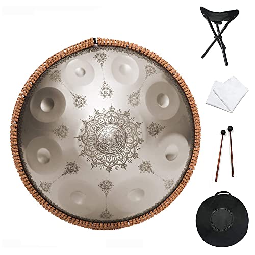 Handpan, 9 Notes Zungentrommel, Professional Hand Tuning, Easy to Carry and Clean, With Backpack, Stand Hang Drum for Professional Audio Production Yoga-Meditation