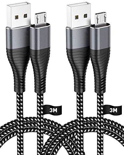 PS4 Controller Ladekabel 2er Pack, Extra langes 3M Micro USB Schnellladekabel mit 2,4 A & 480 Mbps, Kompatibel mit PS4, PS4 Slim, PS4 Pro, Xbox One, (Alte) Android Handys – Robust & Langlebig