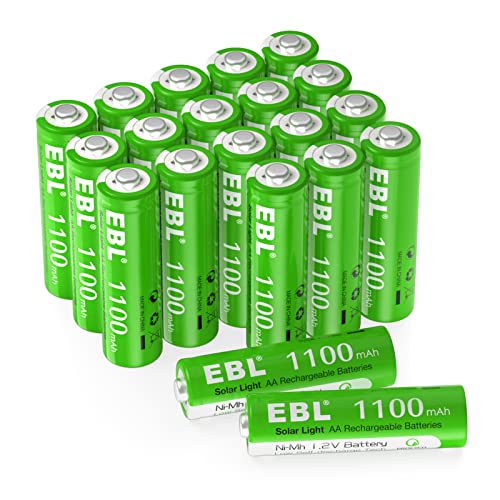 EBL AA Akku 20 Stück für Solarlampe für außen - Solarakku AA 1100mAh, Wiederaufladbar, hohe Ladezyklen mit Gering Selbstentladung