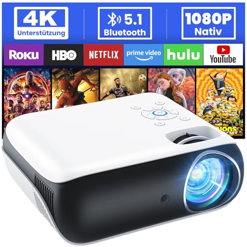 HOPVISION Beamer 9500 Lumen 4K tragbar Bluetooth Full HD 1080P Heimkino kompatibel mit Smartphone/HDMI/USB/Laptop/Fire Stick/PS5