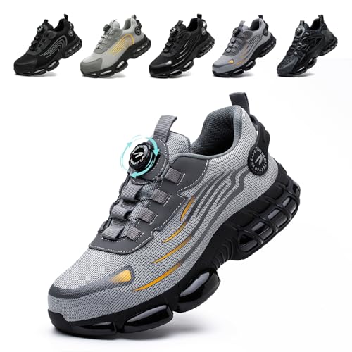 Arbeitsschuhe Herren Damen Sicherheitsschuhe Stahlkappenschuhe Sportlich Atmungsaktiv rutschfeste Safety Shoes Grey 42 EU