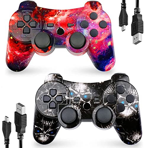 CHENGDAO Controller für PS3 2er-Pack,Hochleistungs Doppel Vibrations Gamepad kompatibel mit Playstation 3 mit Ladekabel