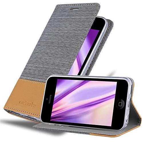 Cadorabo Hülle kompatibel mit Apple iPhone 5C aus Premium Jeans und Kunst Leder Flip Klappbare Stoßfeste Magnetische [Standfunktion] [Kartenfächern] Cover Hülle für iPhone 5C Tasche in Grau