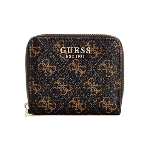 Guess Laurel Kleine Geldbörse mit umlaufendem Reißverschluss, braunes Logo, Braunes Logo, Einheitsgröße