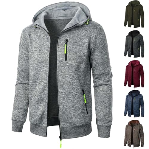 XCXC Herren Kapuzenjacke mit Reißverschluss Männer Jacke Strickjacke mit Brusttasche und Seitentaschen Trainingsjacke Freizeitjacke Übergangsjacke für Herbst Winter Alltag